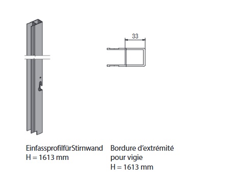 BORDURE D' EXTREMITE POUR RIDELLE 400 MM, "OPEN TOP", DROITE, L= 1613 MM